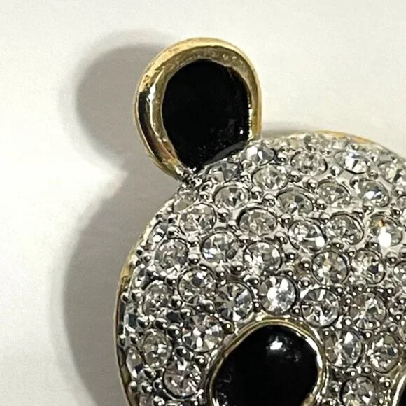 La Scala gold plated panda brooch w/ Swarovski crystals and black enamel.